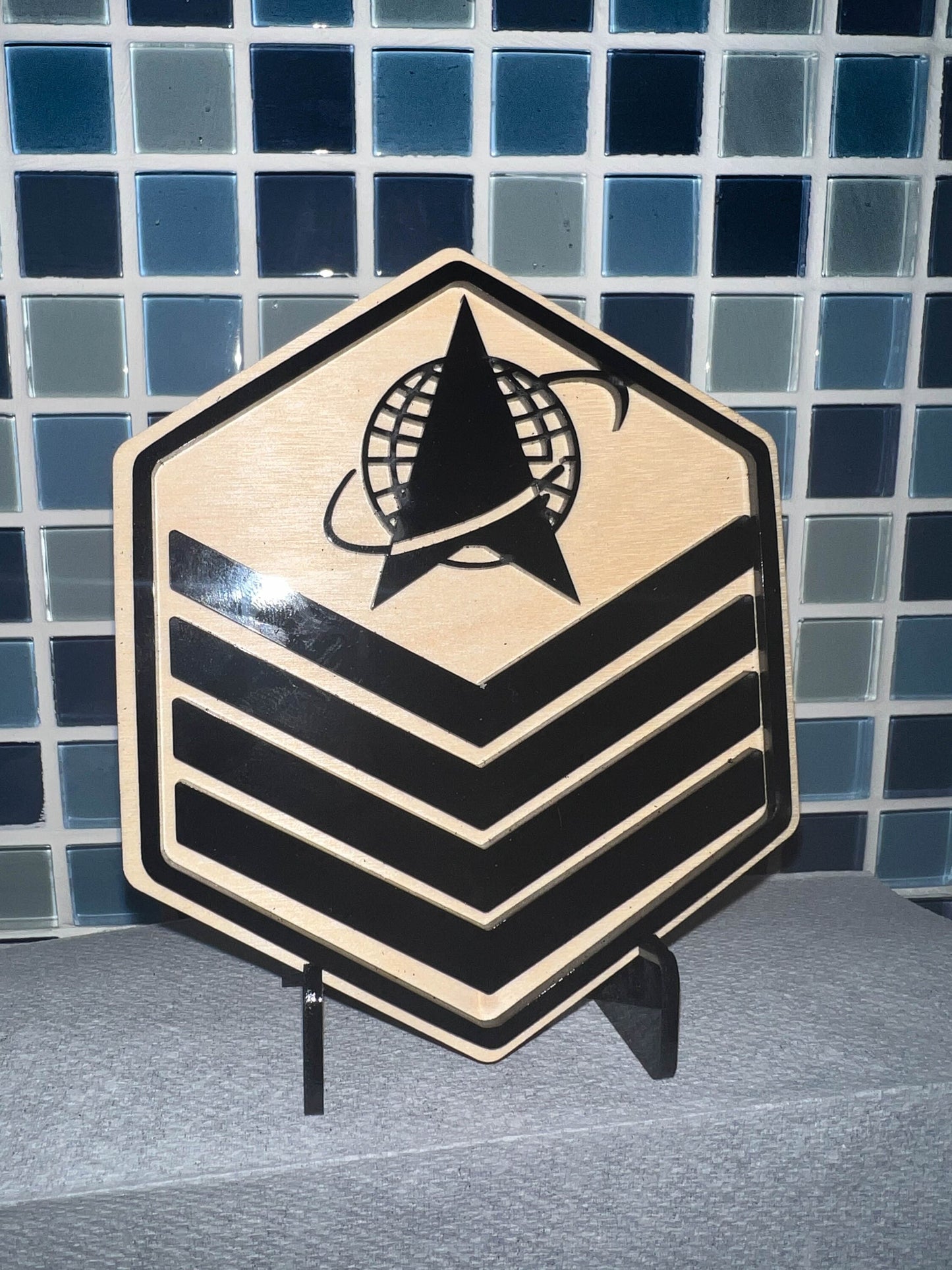 Space Force Promotion Gift - Wood with Acrylic Rank Momento - Includes stand