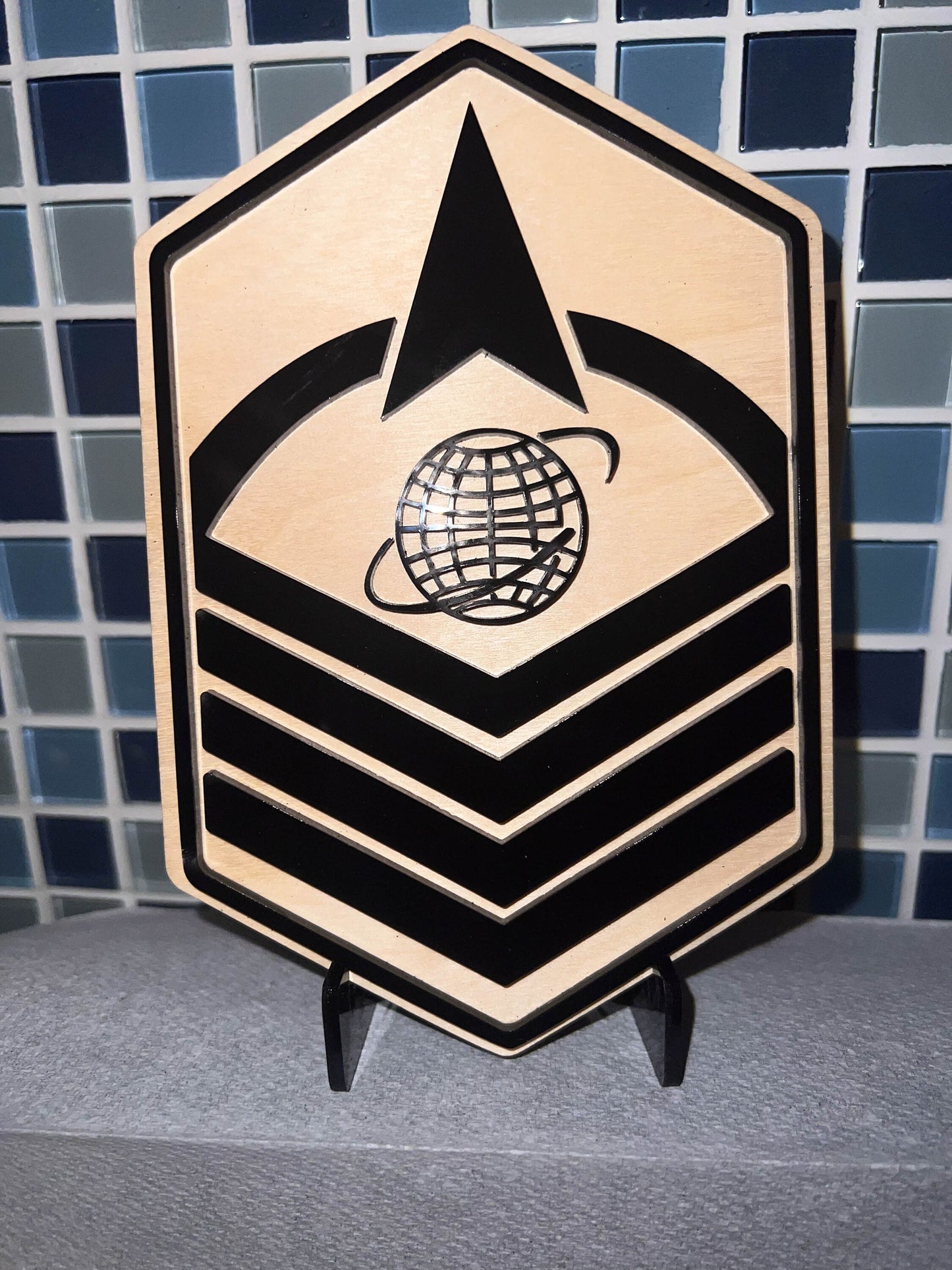 Space Force Promotion Gift - Wood with Acrylic Rank Momento - Includes stand