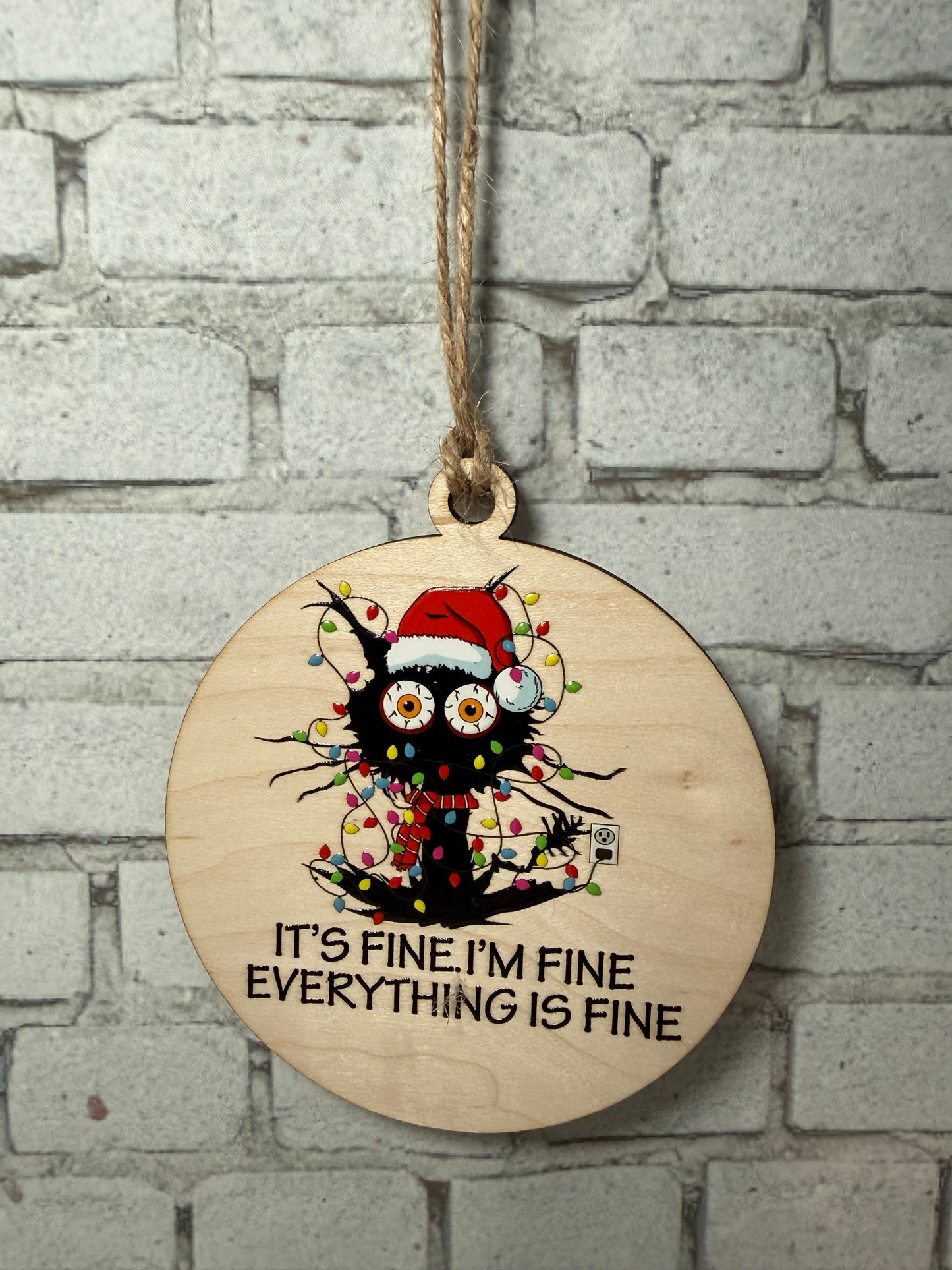 It's Fine I'm Fine Everything Is Fine Ornament | Funny Black Cat Christmas Lights Ornament | Stressed Holiday Gift