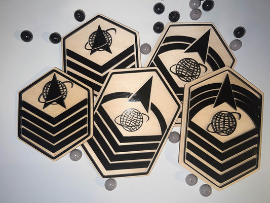 Space Force Promotion Gift - Wood with Acrylic Rank Momento - Includes stand