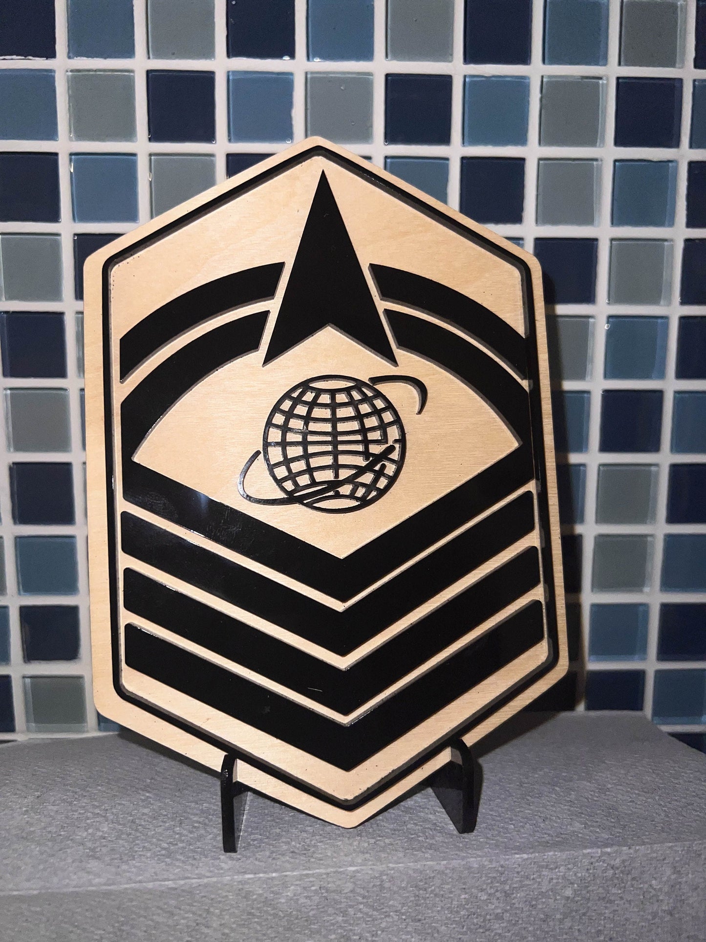 Space Force Promotion Gift - Wood with Acrylic Rank Momento - Includes stand
