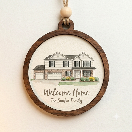 Personalized New Home Ornament — Custom Watercolor House Portrait
