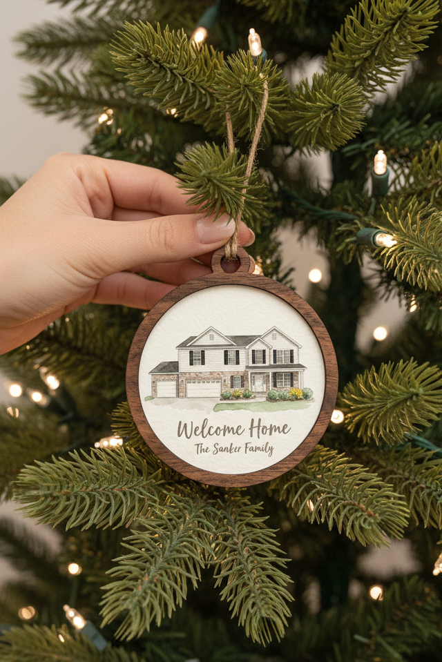 Personalized New Home Ornament — Custom Watercolor House Portrait