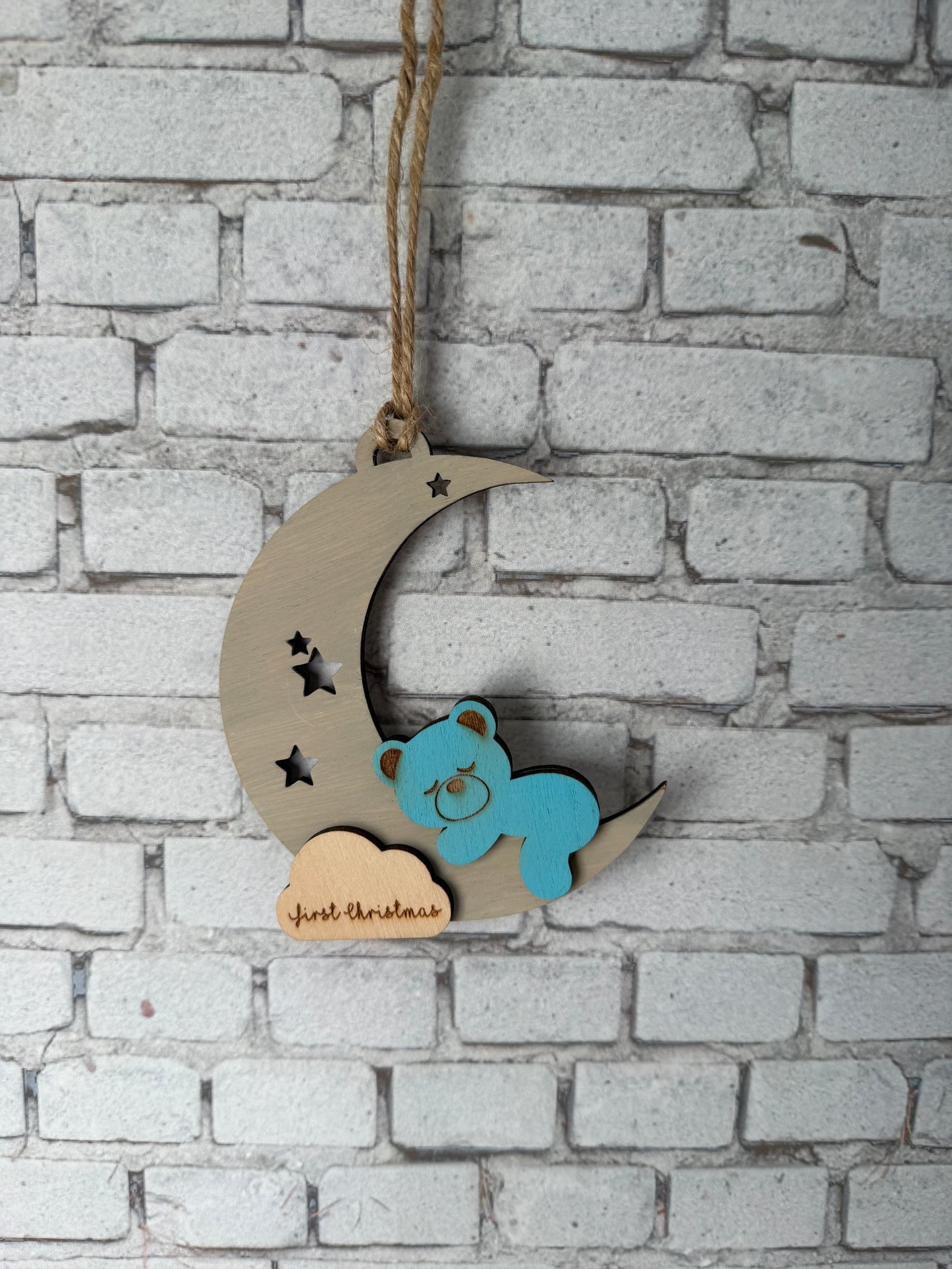 Baby's First Christmas-Bear on the moon-Baby Boy