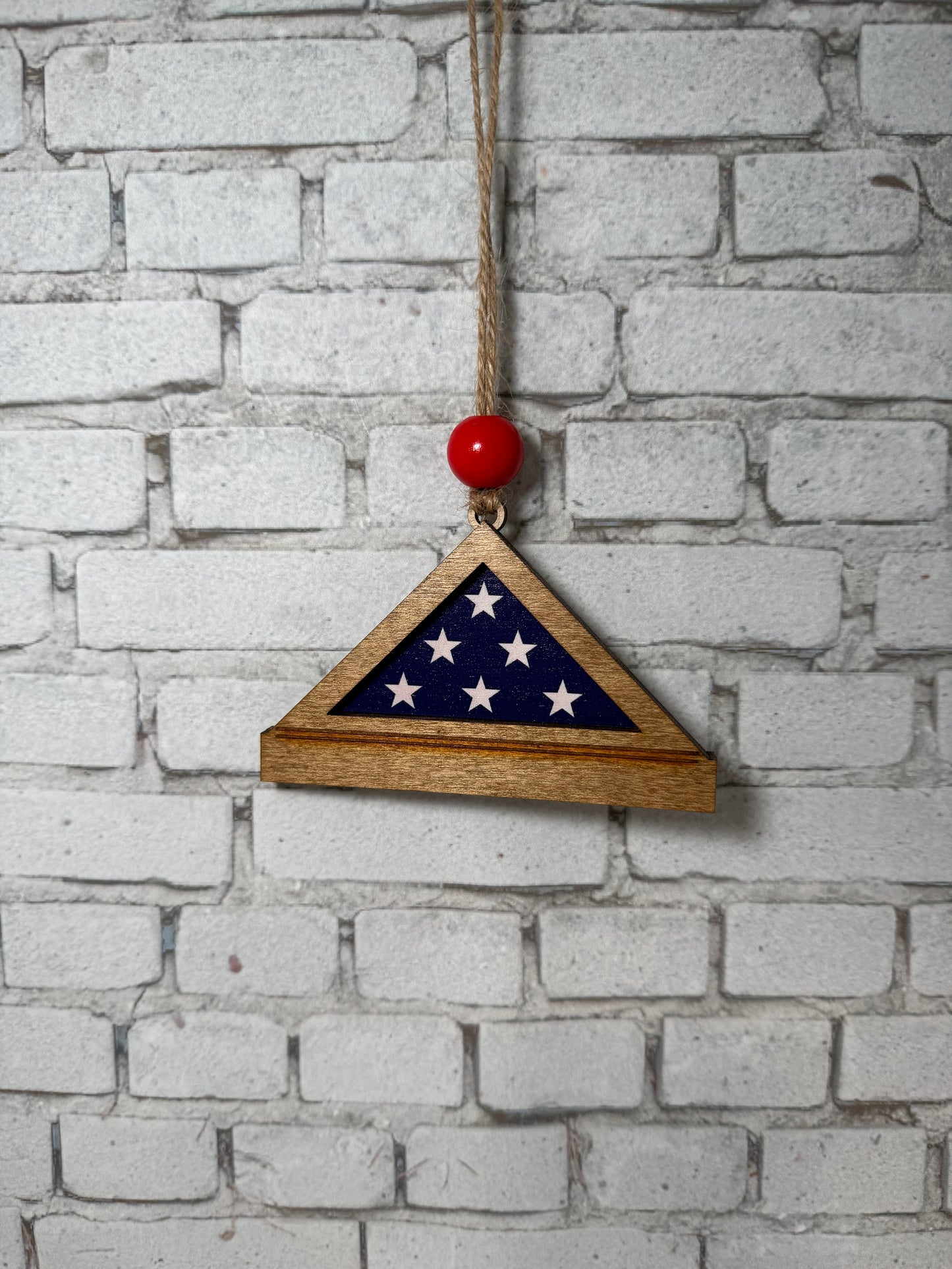 Folded Flag Memorial Ornament | Laser-Cut Wood Military Tribute | Personalized Gift for Veterans & Gold Star Families