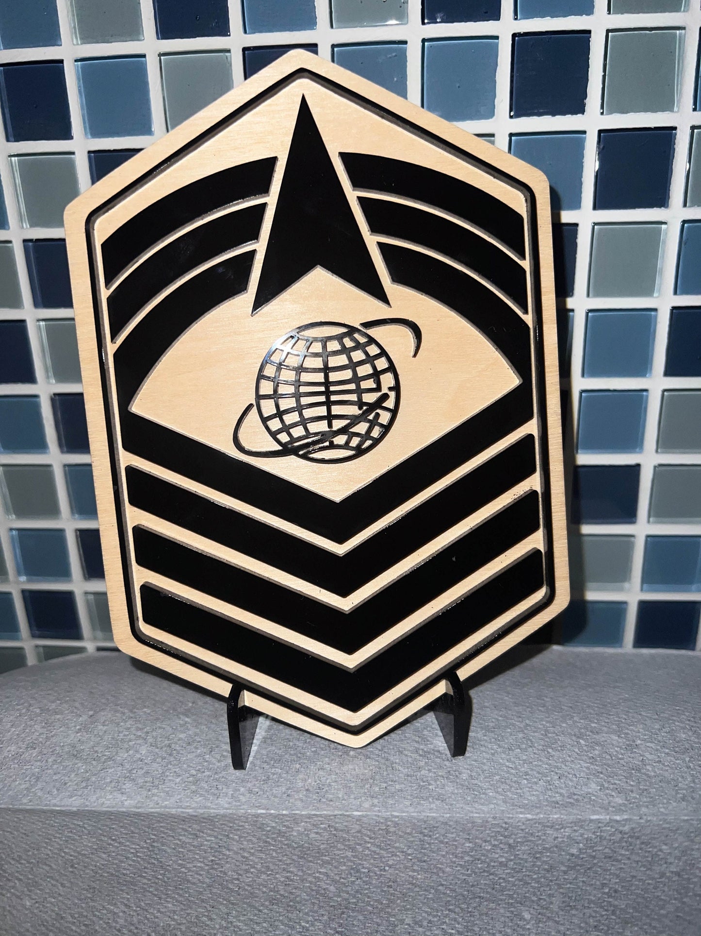 Space Force Promotion Gift - Wood with Acrylic Rank Momento - Includes stand
